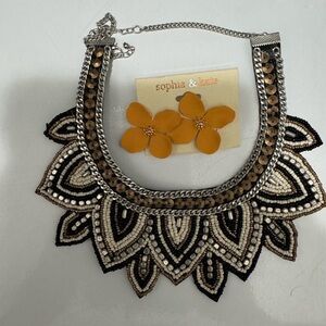 Black and Gold Statement Necklace and earrings